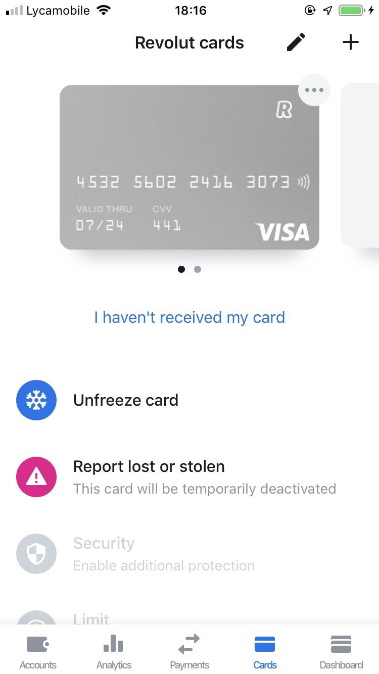 Revolut app screen