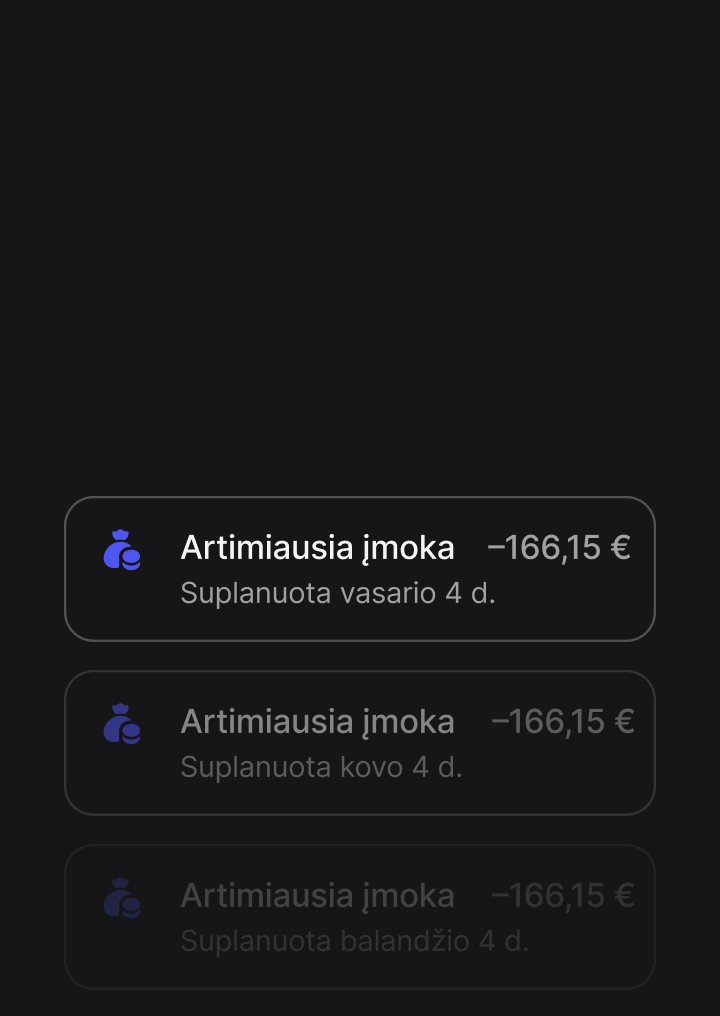 Pranešime apie artėjančias įmokas